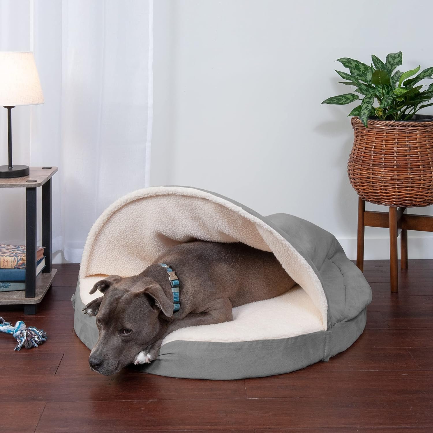 Furhaven 35" Round Cooling Gel Dog Bed for Large/Medium Dogs w/ Removable Washable Cover, For Dogs Up to 50 lbs - Sherpa & Suede Snuggery - Gray, 35-inch - Image 3