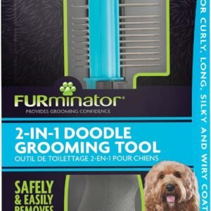 FURminator 2-in-1 Doodle Grooming Tool for Dogs, 1 Count, Dematting Tool with Comb for Mats, Tangles & Maintenance on Curly, Long, Silky & Wiry Coats