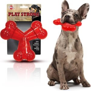 SPOT Play Strong Trident Bone - Durable TPR Long Lasting Dog Chew for Aggressive Chewers, Hole for Treats, Virtually Indestructible Toy for Large Dogs & Puppies up to 90lbs - 6 inch
