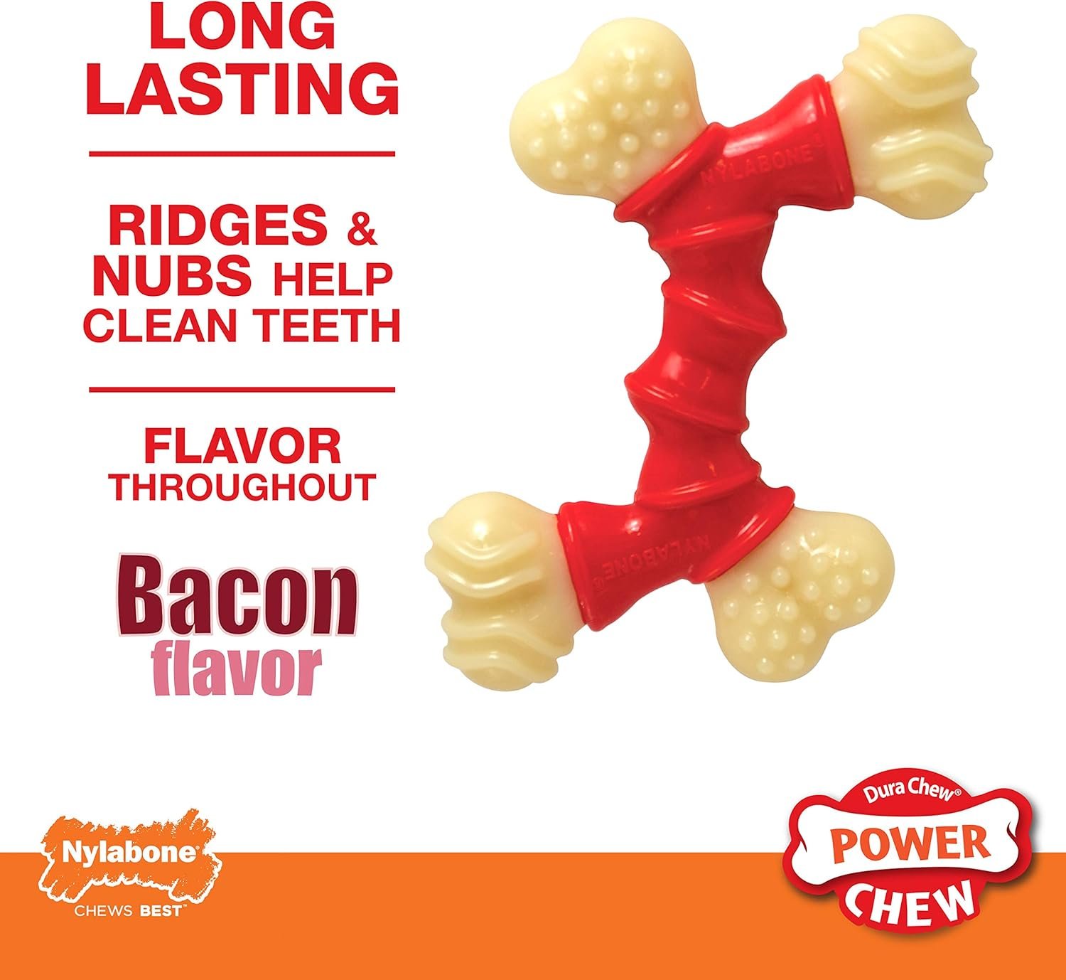 Nylabone Double Bone Power Chew Toy for Dogs, Dog Toys for Aggressive Chewers, Bacon Flavor, X-Small - Up to 15 lbs, 1 Count - Image 2