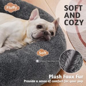 Alternative view of OhGeni Calming Donut Dog Bed Pillow for Medium Pets, Machine Washable Removable Cover, Comfort Plush Fluffy Faux Fur with Anti-Slip Bottom, Cats-Friendly Round Cuddly Design, Gray, 30 inches