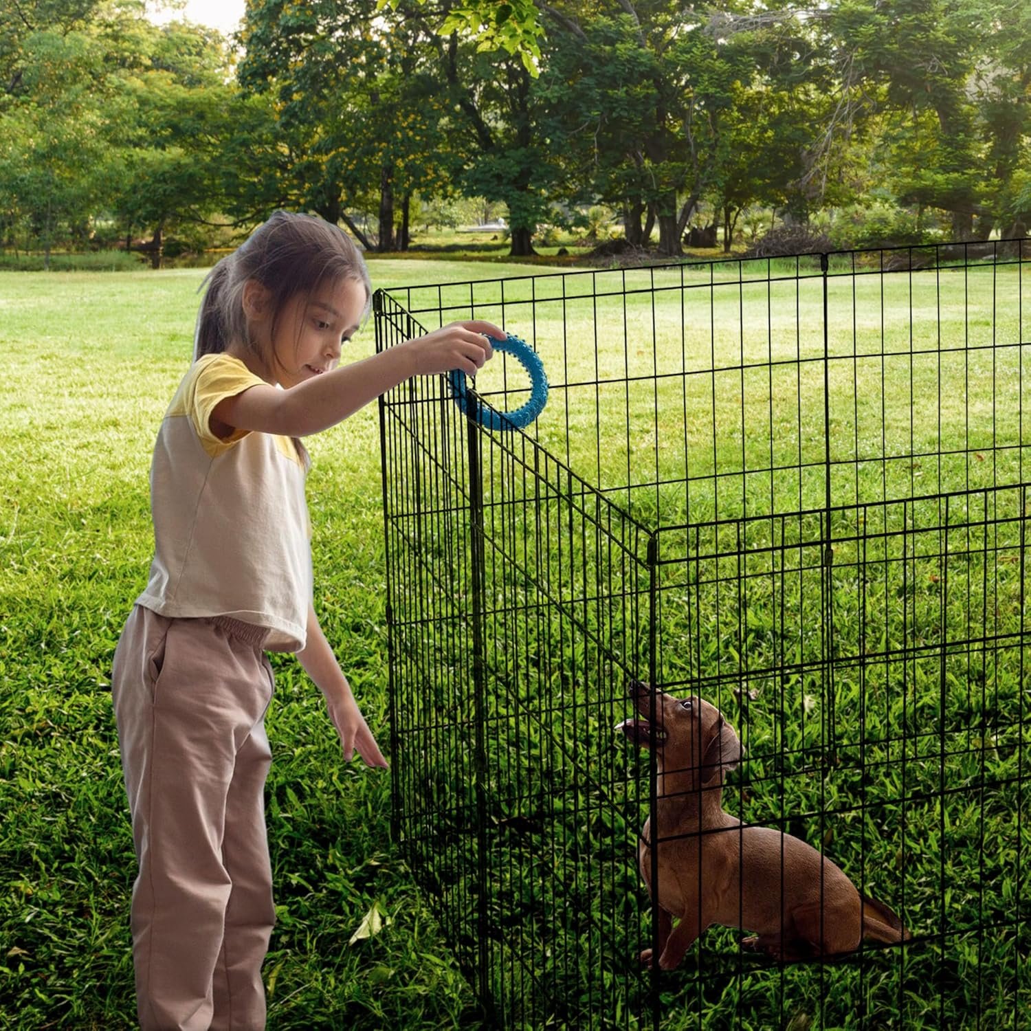 Dog Playpen - Foldable Metal Exercise Puppy Play Pen with 8 24x30in Panels - Indoor/Outdoor Pen with Door for Dogs, Cats or Small Animals by PETMAKER - Image 7