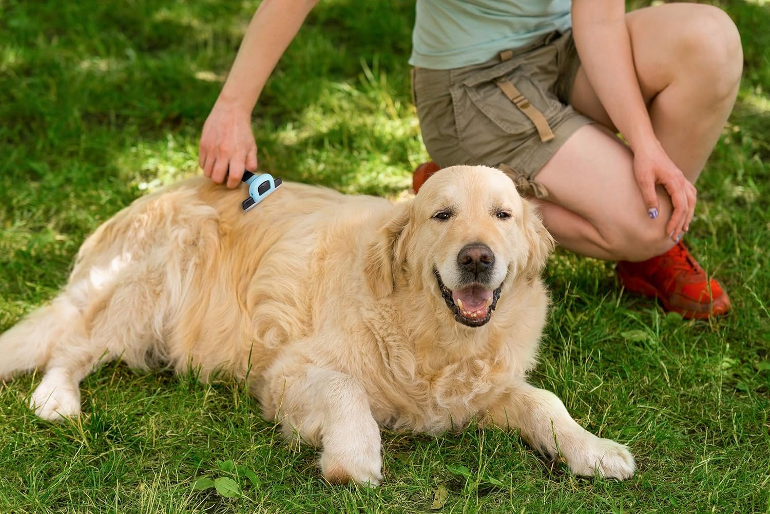 Pets First Professional Pet Brush - Grooming & Deshedding Tool for Cats & Dogs - Reduces Shedding, Dead Hair, Tangles - Detachable Stainless Steel Comb for Easy Cleaning - Soft Anti-Slip Handle,Blue - Image 6