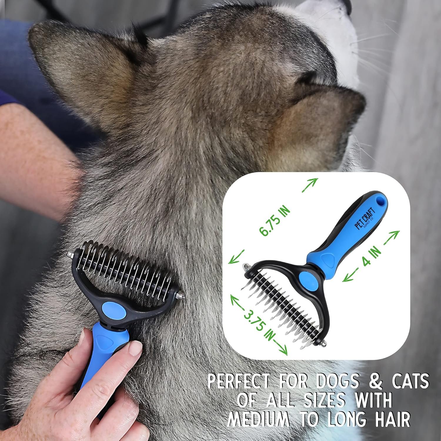 Pet Craft Supply Dog Grooming Rake Undercoat Brush 2-in-1 Pet Deshedding Dematting Detangler Tool with Double Sided Metal Comb Head for Cats and Dogs with Long or Short Hair Fur - Image 5