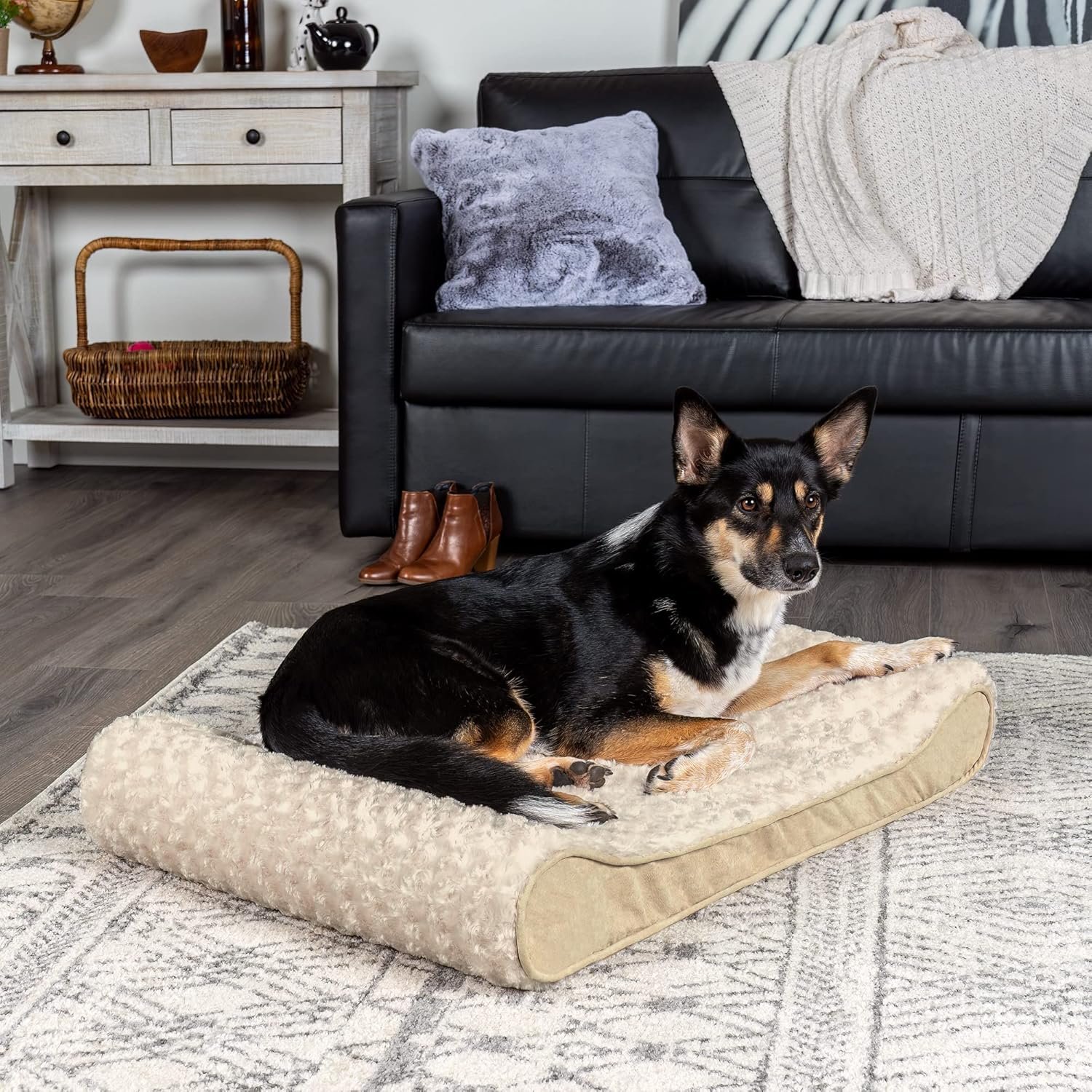 Furhaven Orthopedic Dog Bed for Large/Medium Dogs w/ Removable Washable Cover, For Dogs Up to 38 lbs - Ultra Plush Faux Fur & Suede Luxe Lounger Contour Mattress - Cream, Large - Image 3