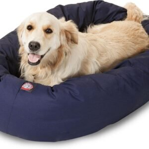 Majestic Pet 40 Inch Bagel Calming Dog Bed Washable – Cozy Soft Round Dog Bed with Spine Support for Dogs to Rest their Head - Fluffy Donut Dog Bed 40x29x9 (Inch) - Round Pet Bed Large – Blue