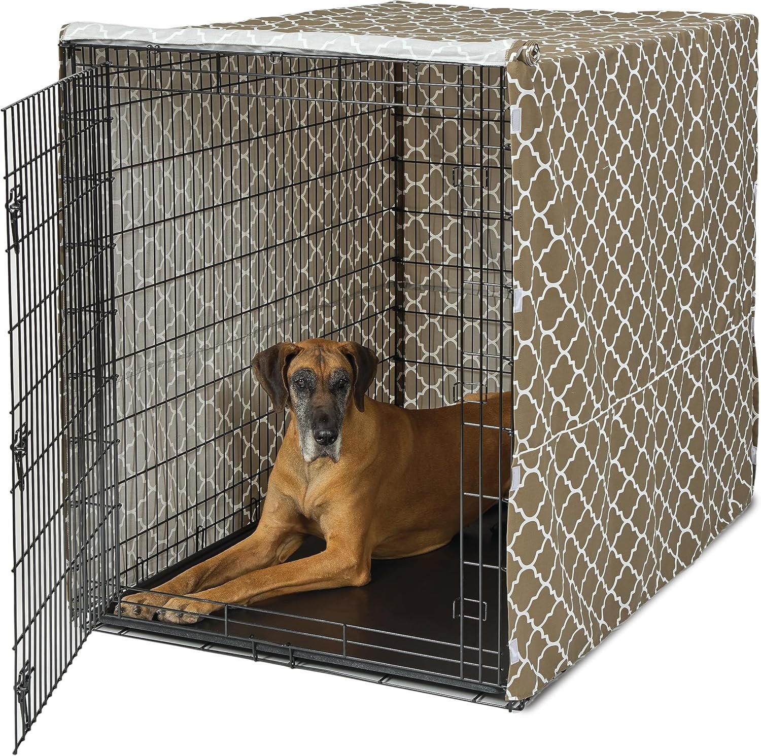 MidWest Homes for Pets Dog Crate Cover, Privacy Dog Crate Cover Fits Midwest Dog Crates, Crate Cover Only; Machine Wash & Dry; Brown Geo Print; 54 inch
