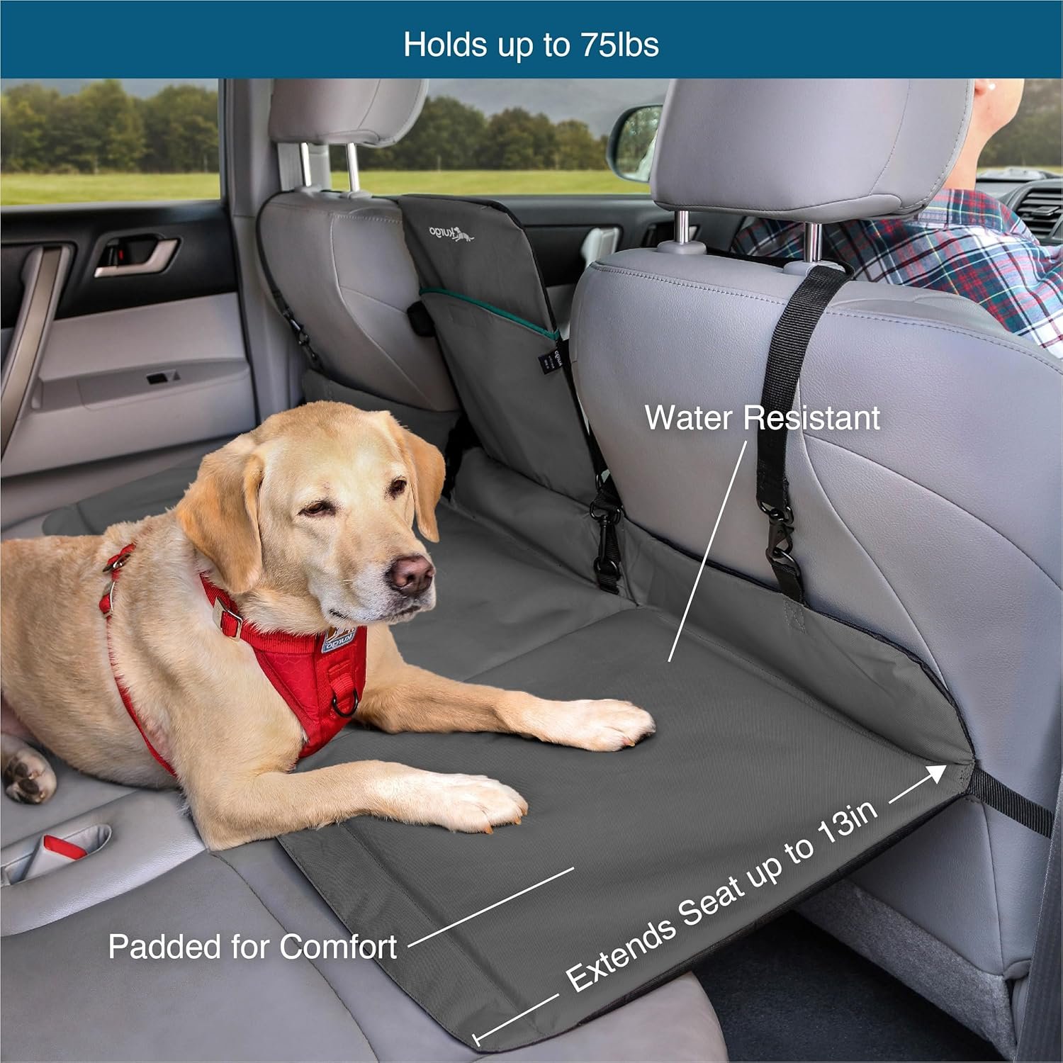 Kurgo Rover Backseat Bridge Dog Car Extender, Seat Bridge for Dogs, Padded Pet Car Barrier, Reversible, Water Resistant, Universal Fit, Up to 75 lbs - Image 4