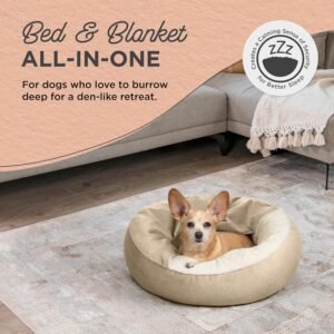 Alternative view of Best Friends by Sheri Cozy Cuddler Ilan Covered Cat and Dog Bed with Attached Blanket, Wheat, 24"x24"
