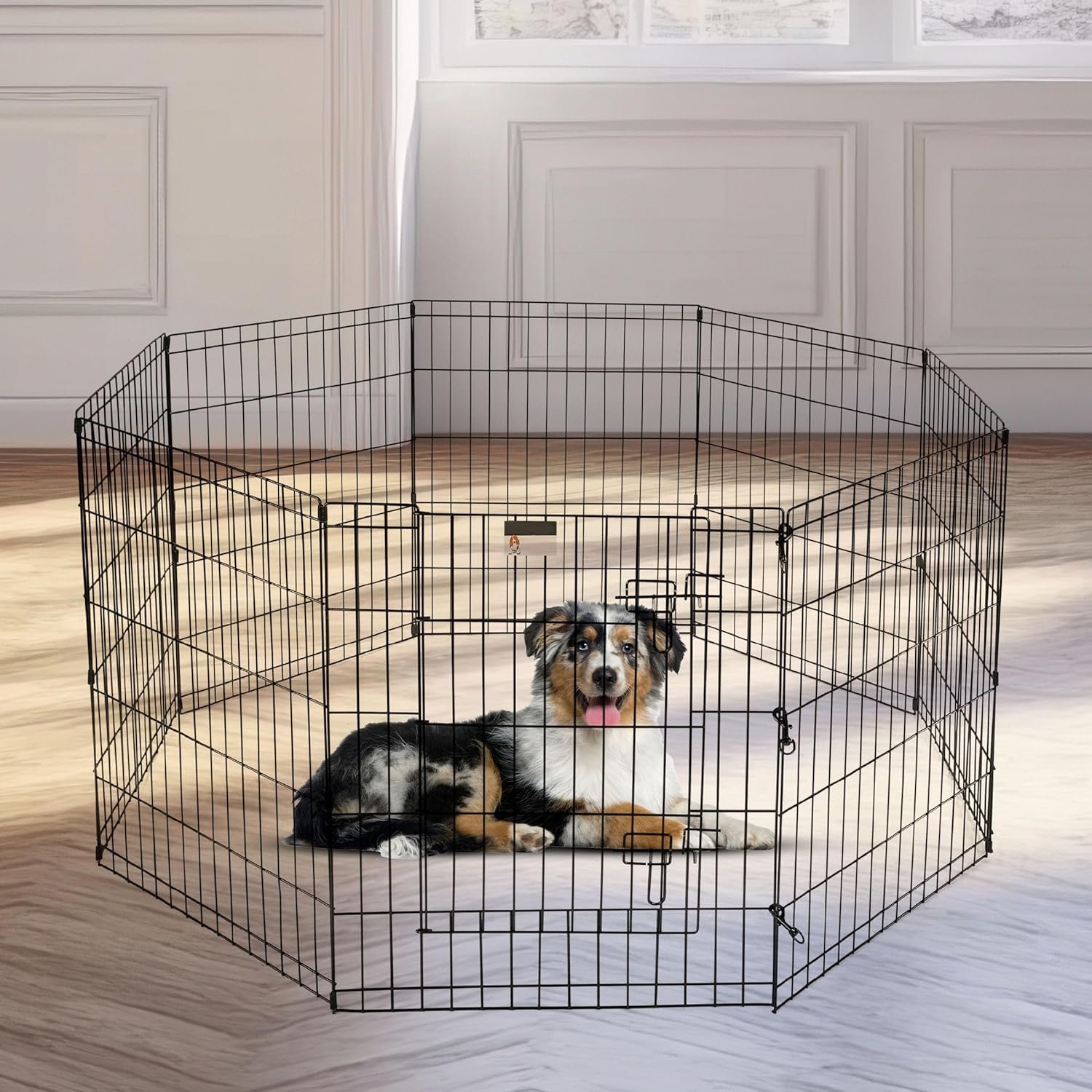 Dog Playpen - Foldable Metal Exercise Puppy Play Pen with 8 24x30in Panels - Indoor/Outdoor Pen with Door for Dogs, Cats or Small Animals by PETMAKER - Image 8