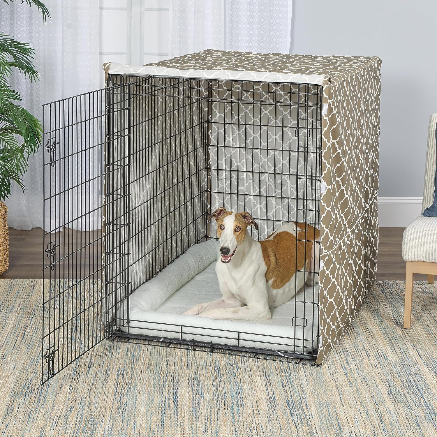 MidWest Homes for Pets Dog Crate Cover, Privacy Dog Crate Cover Fits Midwest Dog Crates, Crate Cover Only; Machine Wash & Dry; Brown Geo Print; 54 inch - Image 3