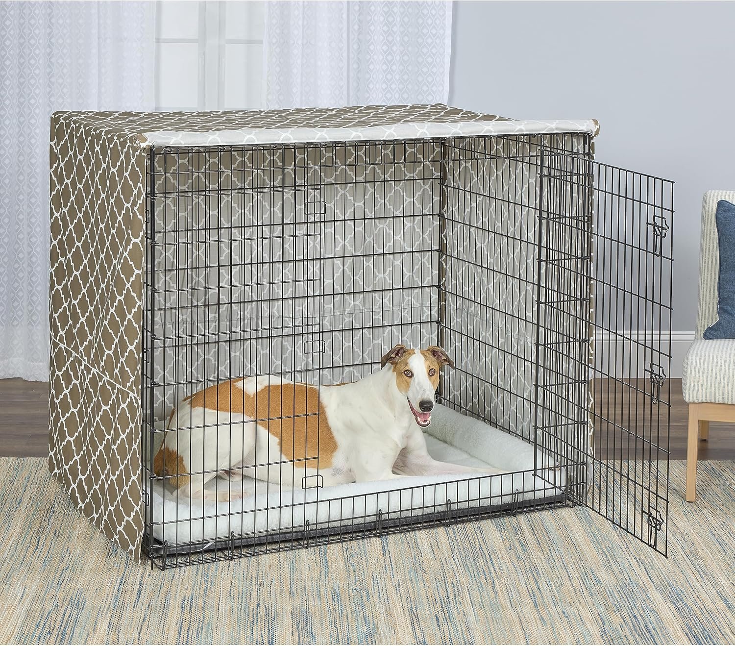 MidWest Homes for Pets Dog Crate Cover, Privacy Dog Crate Cover Fits Midwest Dog Crates, Crate Cover Only; Machine Wash & Dry; Brown Geo Print; 54 inch - Image 4