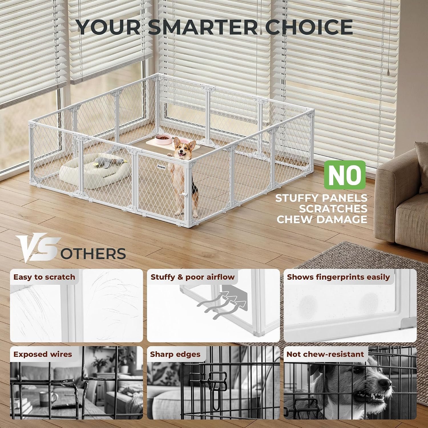 Dog Playpen Indoor Metal Pen, 12 Panel, 24" H, White Puppy Playpen - Image 2