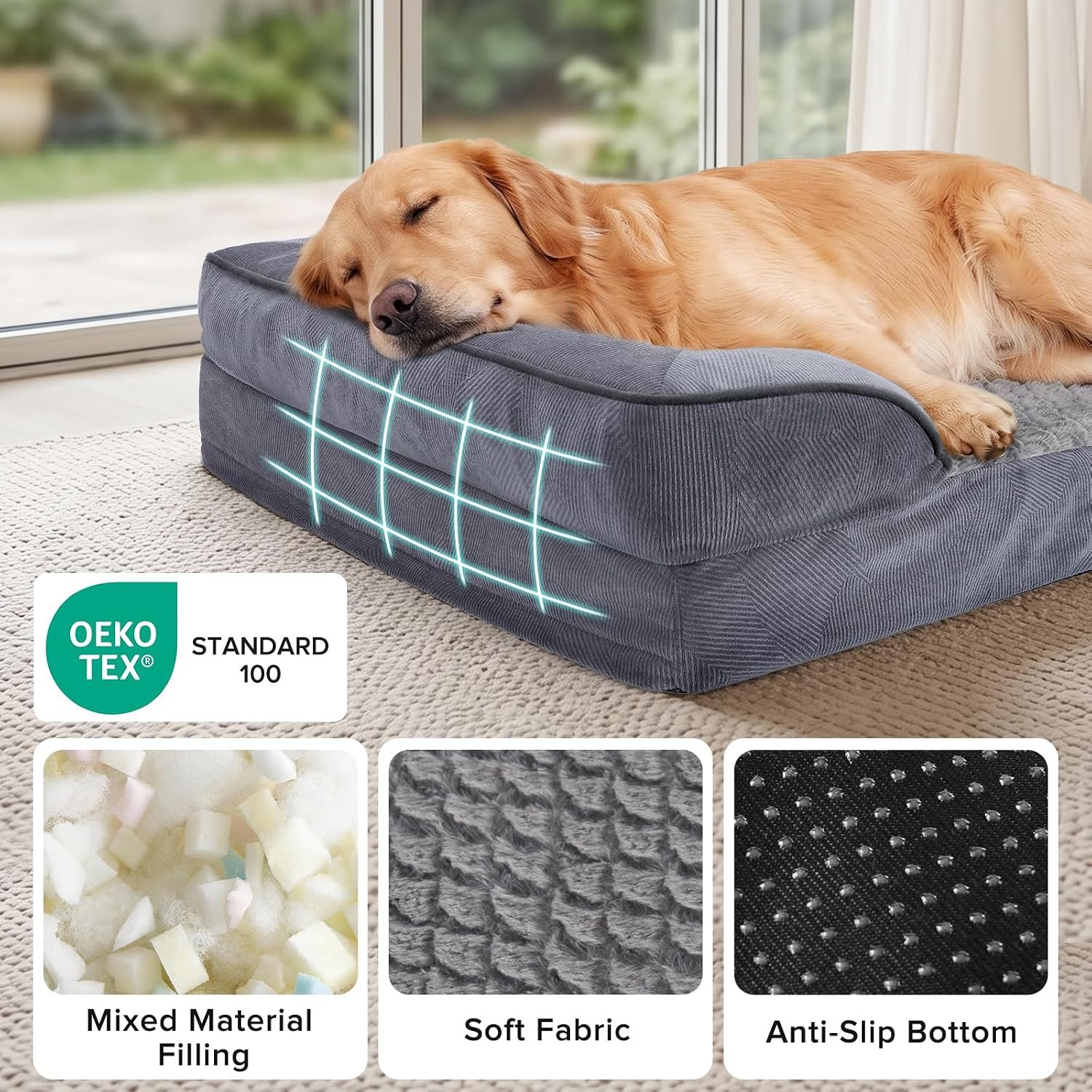 Orthopedic Extra Large Dog Bed, XXL Waterproof Dog Sofa, Egg-Crate Foam Couch with Washable Removable Cover, Waterproof Lining and Nonskid Bottom - Image 7