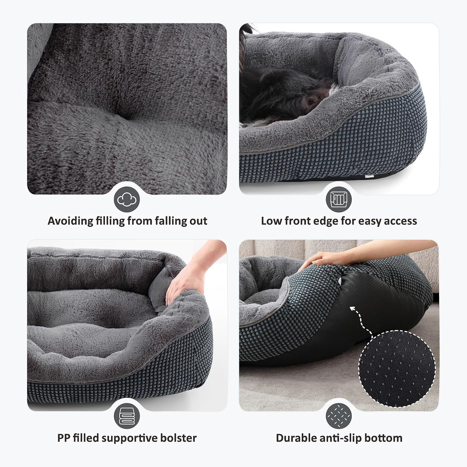 Dog Bed Medium Size, Orthopedic Warming Soft Calming Sleeping Puppy Bed Durable Pet Bed with Anti-Slip Bottom M(30"x24"x9") - Image 3