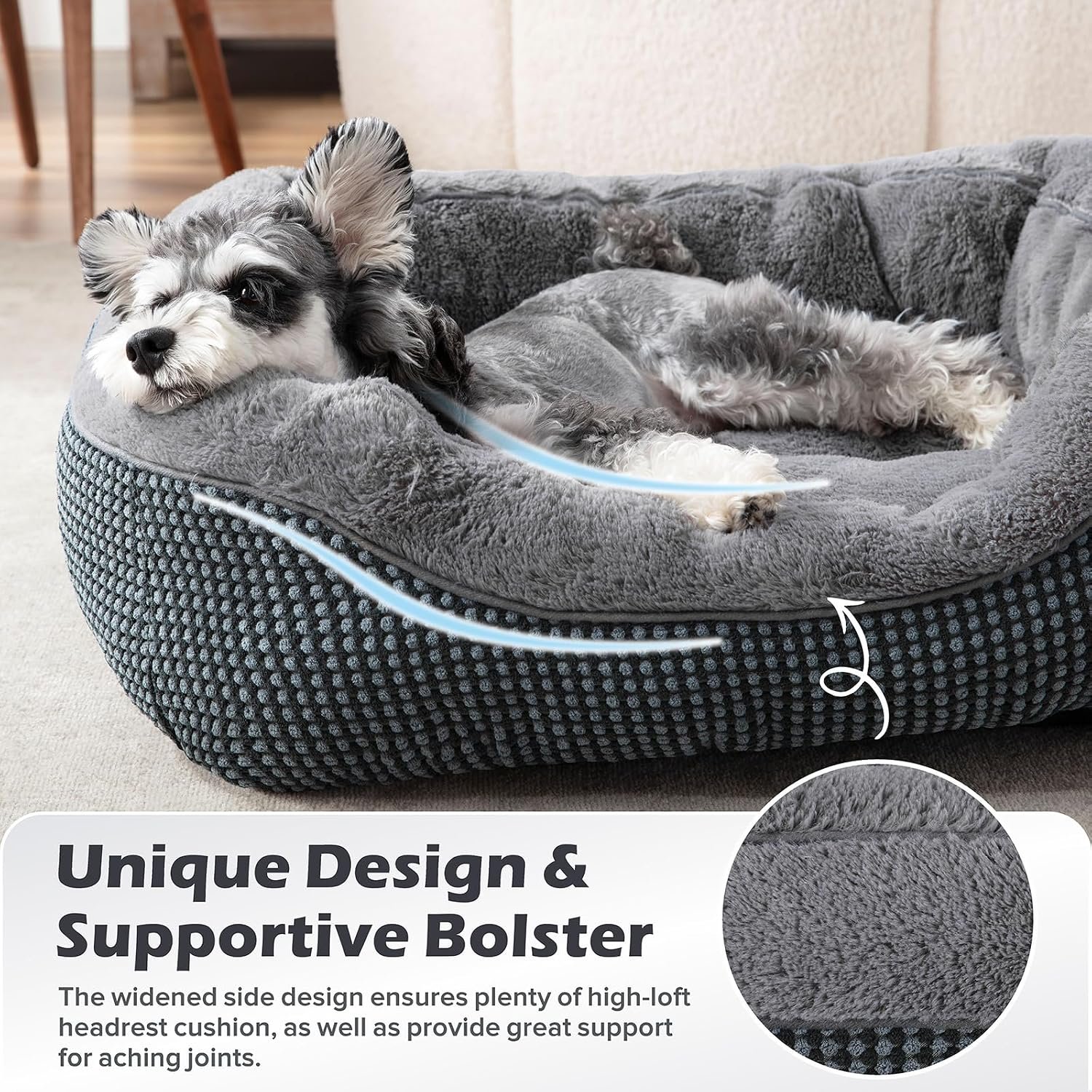 Dog Bed Medium Size, Orthopedic Warming Soft Calming Sleeping Puppy Bed Durable Pet Bed with Anti-Slip Bottom M(30"x24"x9") - Image 4