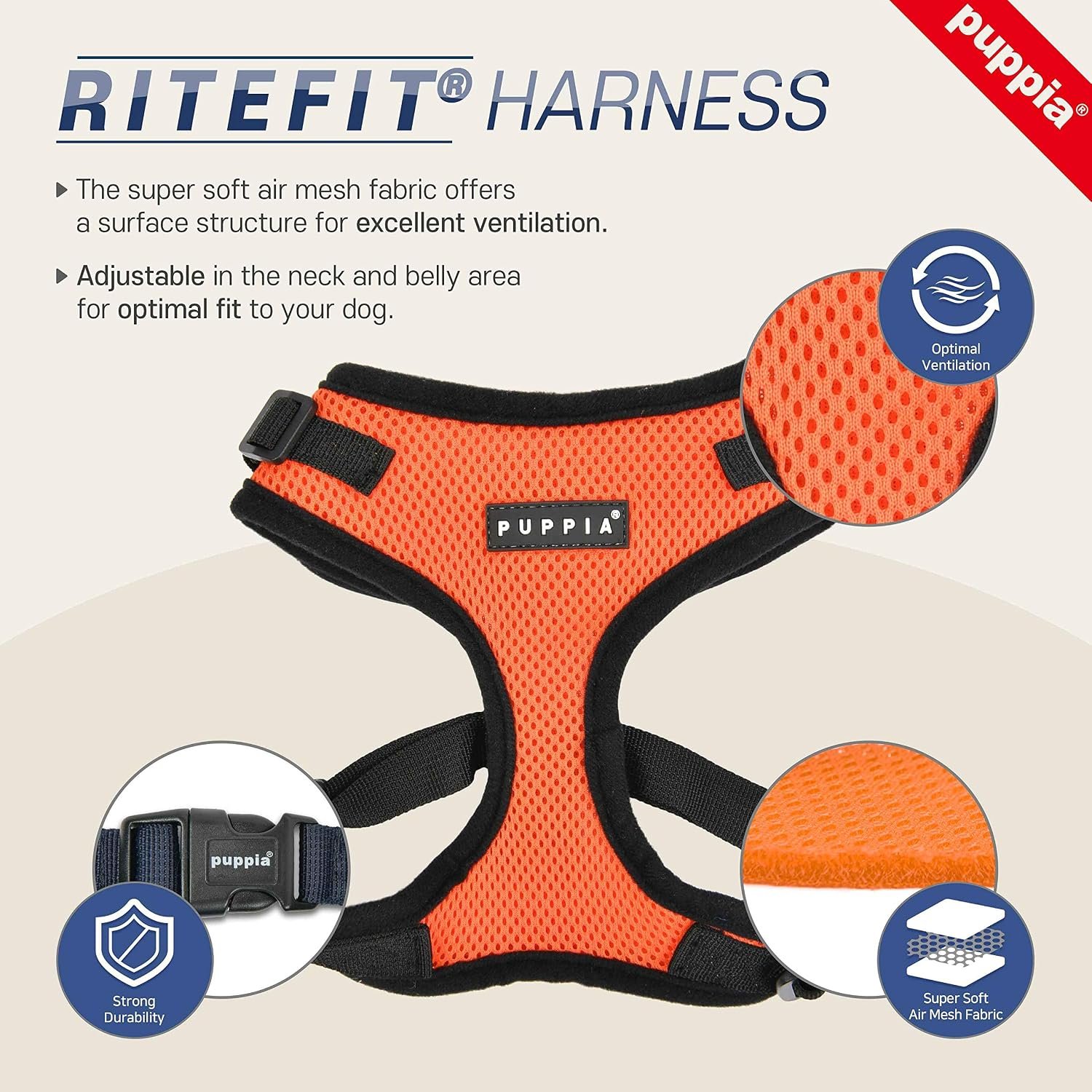 Authentic Puppia RiteFit Harness with Adjustable Neck, Pink, Medium - Image 5