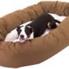 Majestic Pet Sherpa Bagel Dog Bed, 40 Inch Large, Round, Washable, Khaki