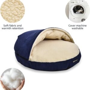 Alternative view of AmazonBasics Pet Cave Bed for Dogs and Cats, with Removable Nesting Cave Cover, Fits up to 30lbs Pets, 35 x 35 x 13 inches, Blue