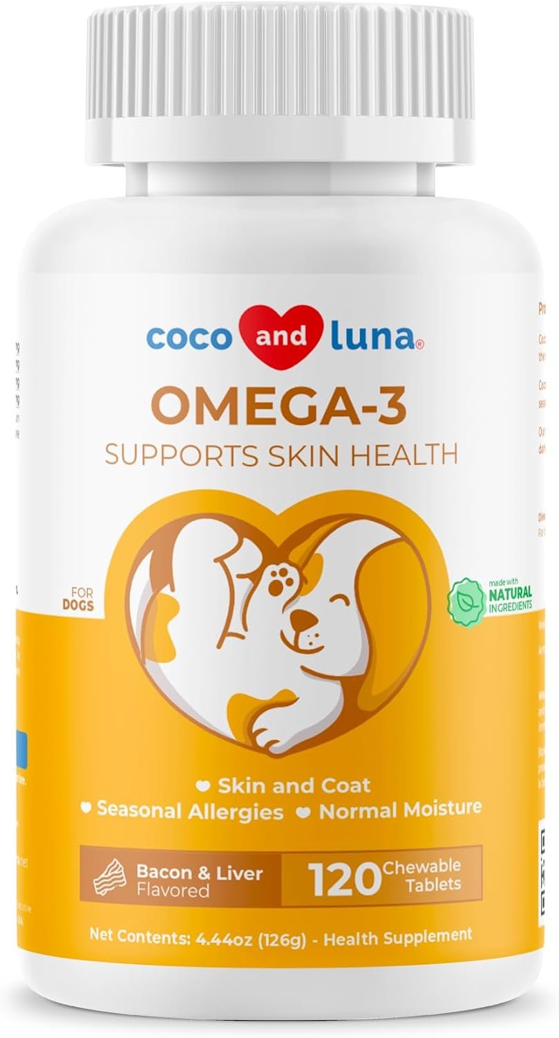 Dog Omega 3 Fish Oil Skin and Coat Supplement for Dry Skin & Allergy Relief