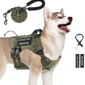 No Pull Tactical Dog Harness Medium Sized Dog, Service Dog Vest, M,Green