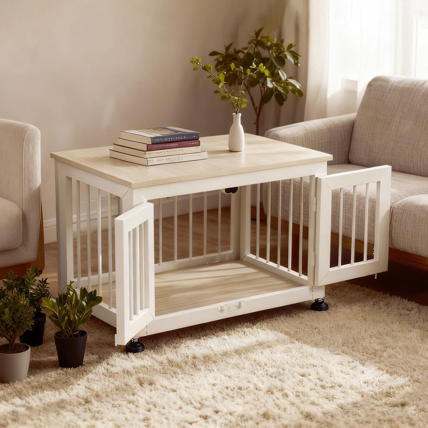 26 Inch Dog Crate Furniture, Heavy Duty Dog Crate for Small Dogs, Indestructible Cage for High Anxiety Dogs with Wooden Table for Indoor Decorative, Escape-Proof Locks & Double Door Cage - Image 7