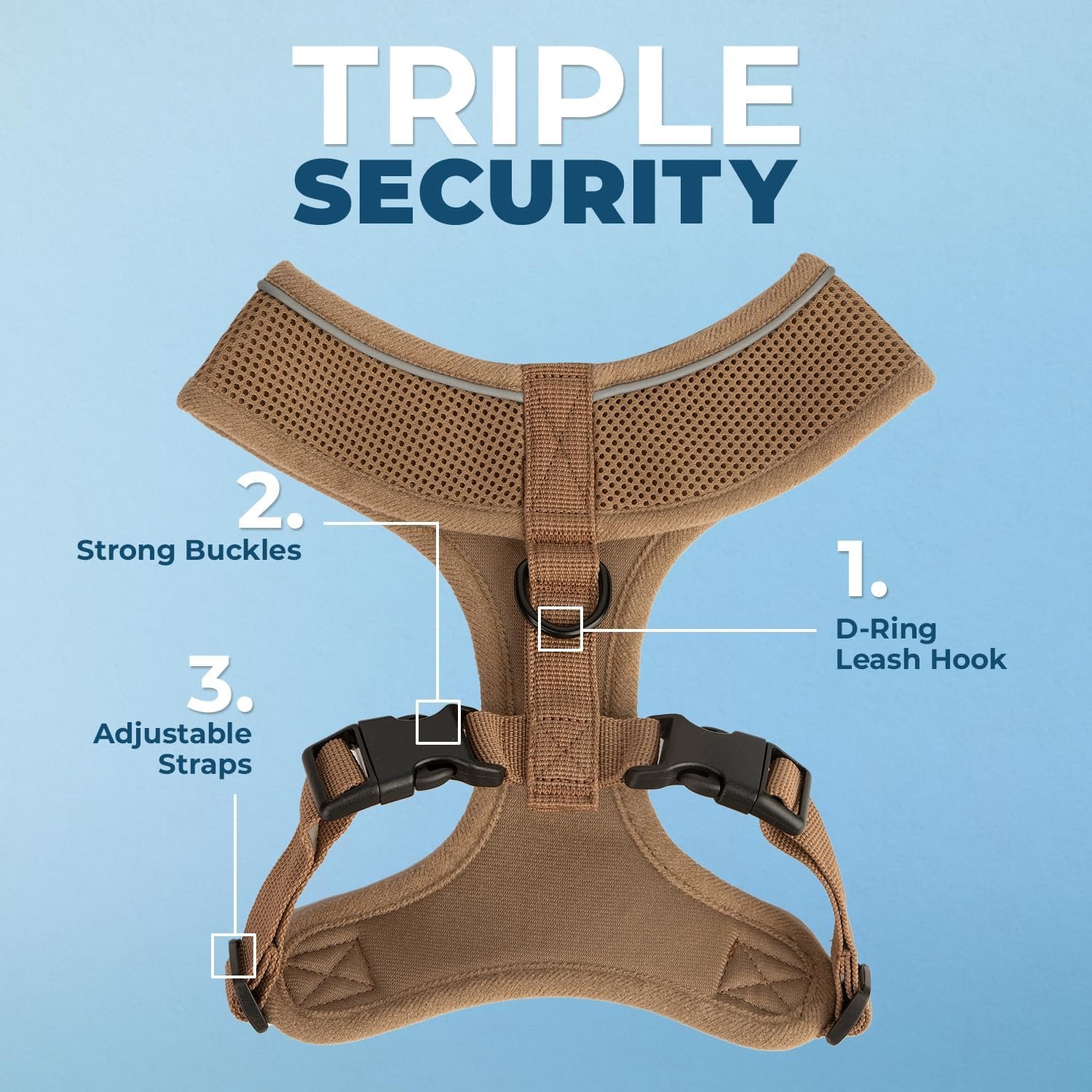 Best Pet Supplies Voyager Aerolite Over the Head Dog Harness, No Pull Breathable Air Mesh Vest, Quick Dry with Reflective Stitching, Adjustable Escape Resistant Harness - Beige, Large - Image 2