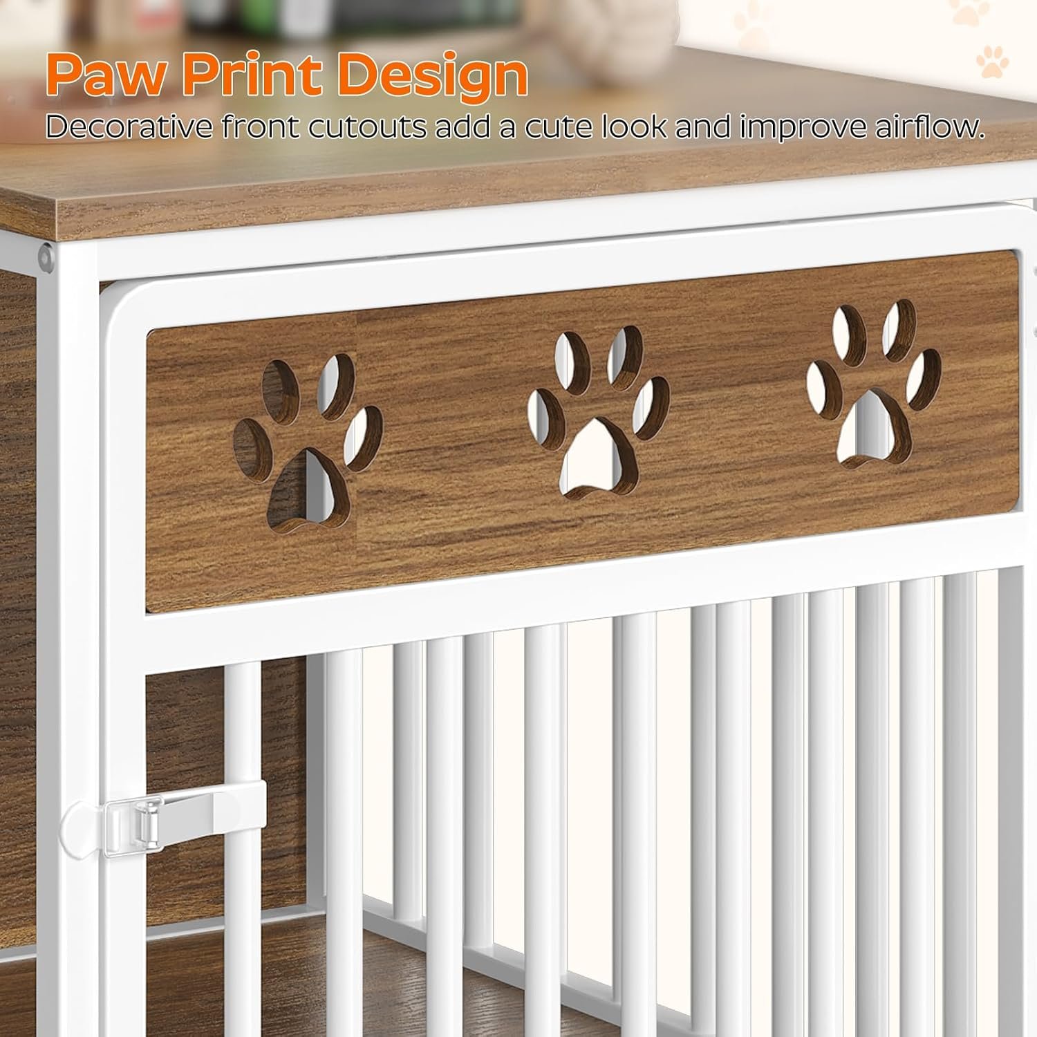 YATINEY Dog Crate Furniture, Wooden Dog Kennel with Storage, Indoor Pet Crate End Table, Two-Tier Small Dogs House, Chew-Proof, for Living Room, Bedroom, White and Walnut DC01WH - Image 5