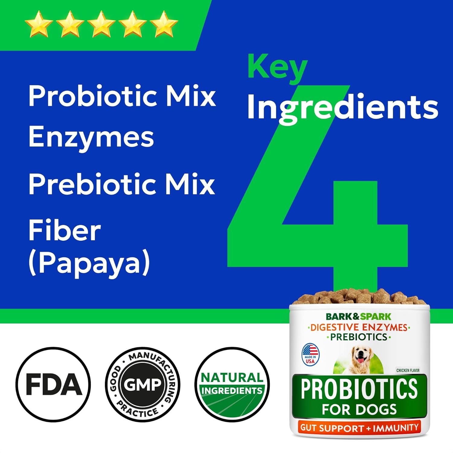 BARK&SPARK Probiotics for Dogs, Digestive Health Chews with Fiber & Enzymes - Image 3