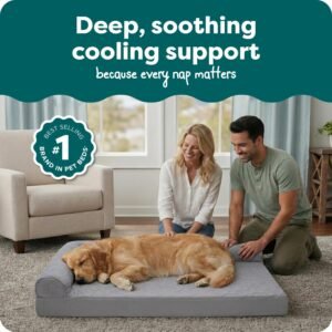 Alternative view of Furhaven Cooling Gel Dog Bed for Large Dogs w/ Removable Bolsters & Washable Cover, For Dogs Up to 95 lbs - Pinsonic Quilted Paw L Shaped Chaise - Titanium, Jumbo/XL