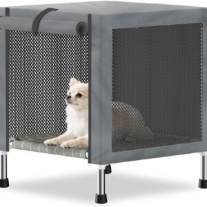 Small Elevated Dog Crate with Removable Cover, Stainless Steel Dog Kennel