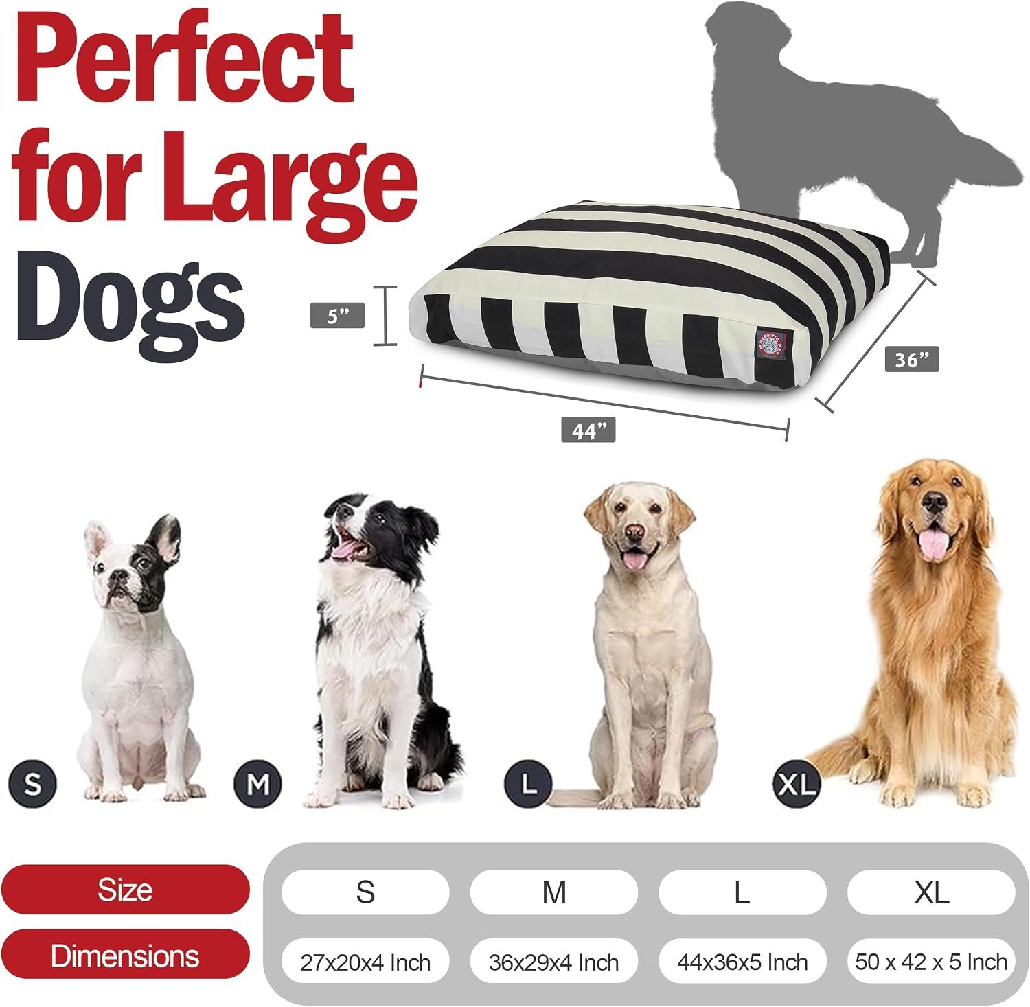 Majestic Pet Rectangular Dog Bed, Large, 44x36x5 in, Washable, Black - Image 2