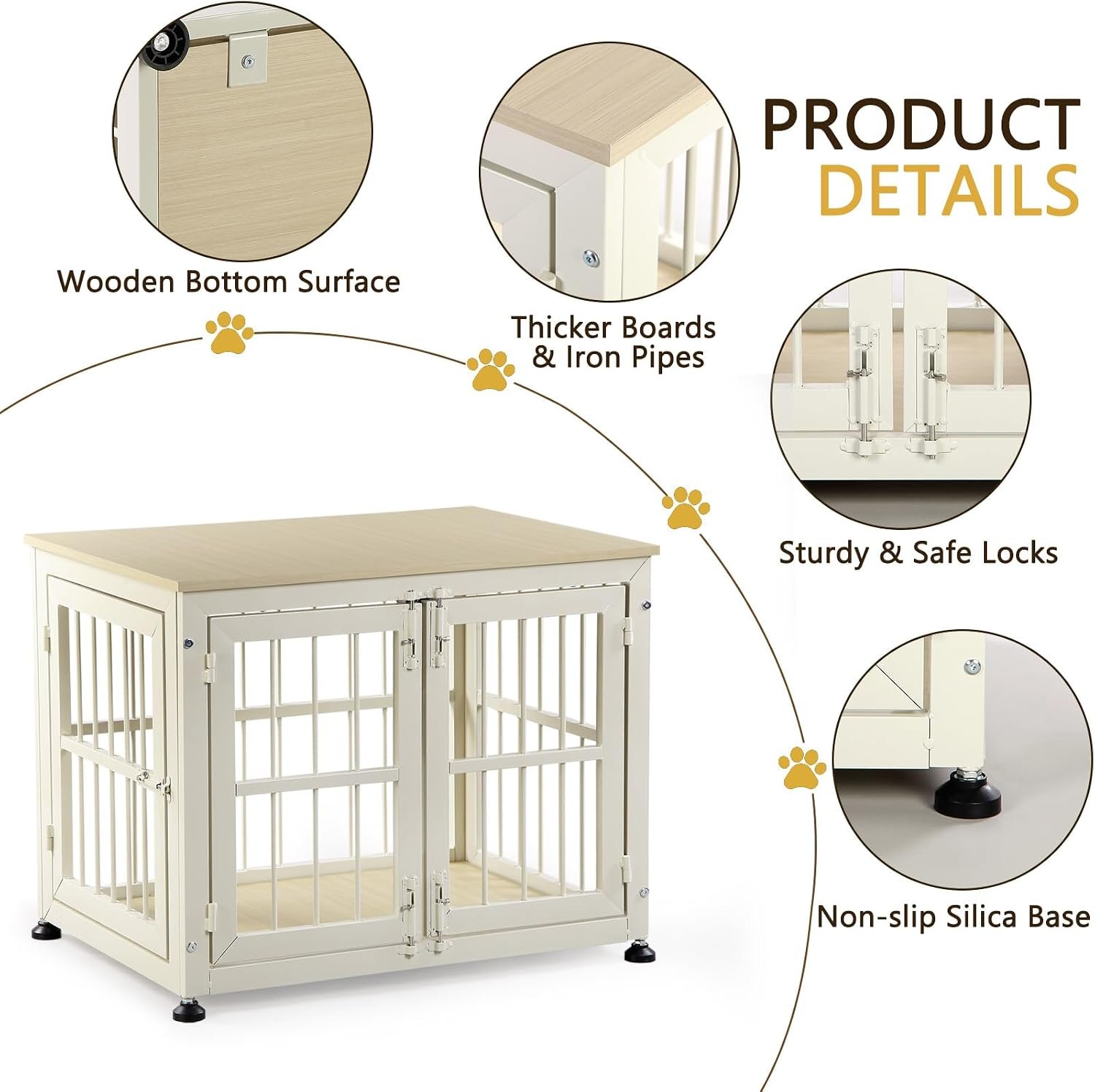 26 Inch Dog Crate Furniture, Heavy Duty Dog Crate for Small Dogs, Indestructible Cage for High Anxiety Dogs with Wooden Table for Indoor Decorative, Escape-Proof Locks & Double Door Cage - Image 4