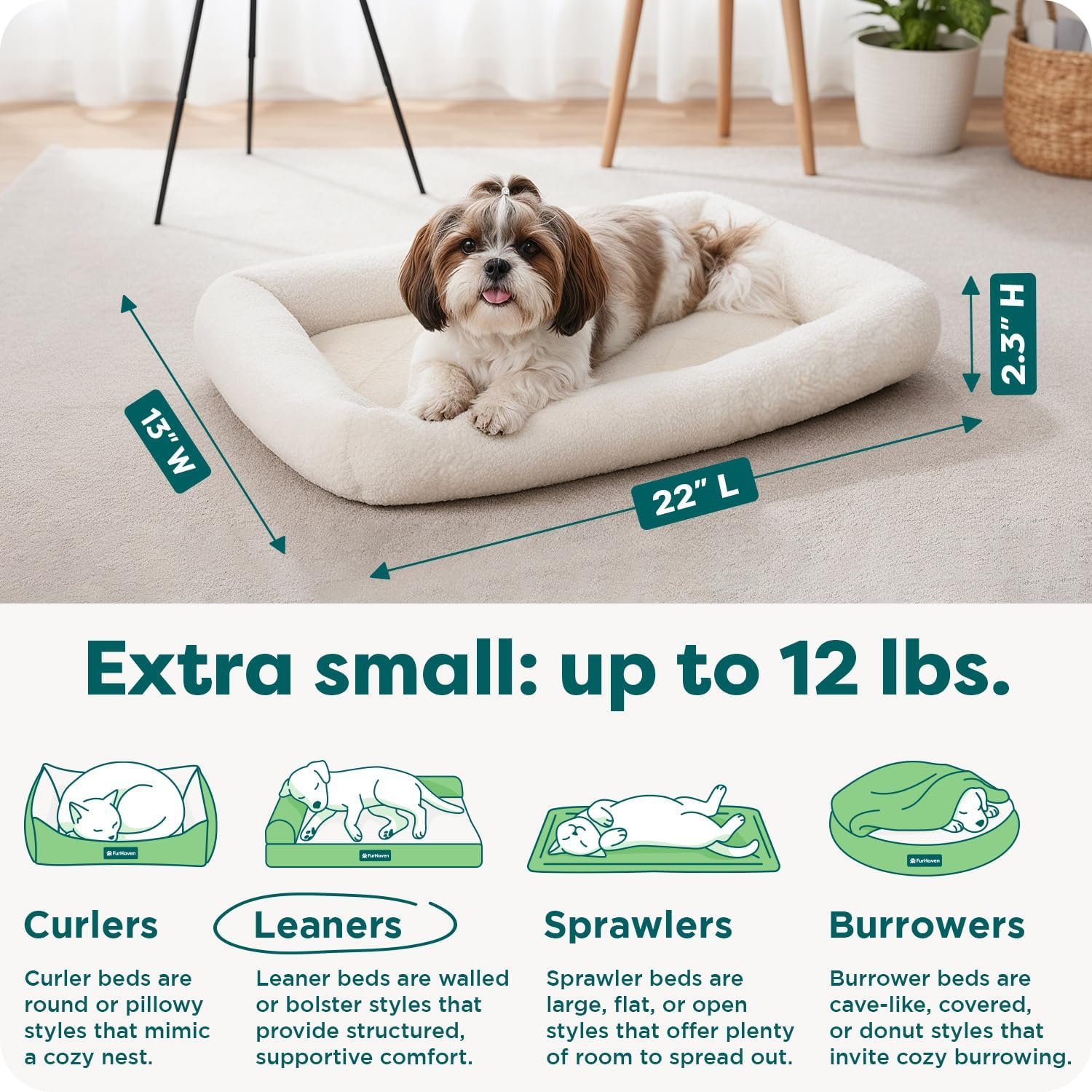 FurHaven Dog Bed for Extra Small Dogs & Cats, Bolster Crate Pad with Soft Supportive Base for Carriers & Kennels, Machine Washable, Extra Small, Sherpa Fleece, Cream - Image 3