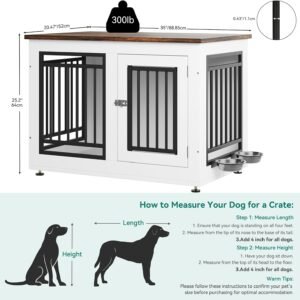 Alternative view of YITAHOME 35" Dog Crate Furniture, Wooden Side End Table with Adjustable Feet and Removable Bowls, Dog Kennel Indoor for Small Medium DogsV