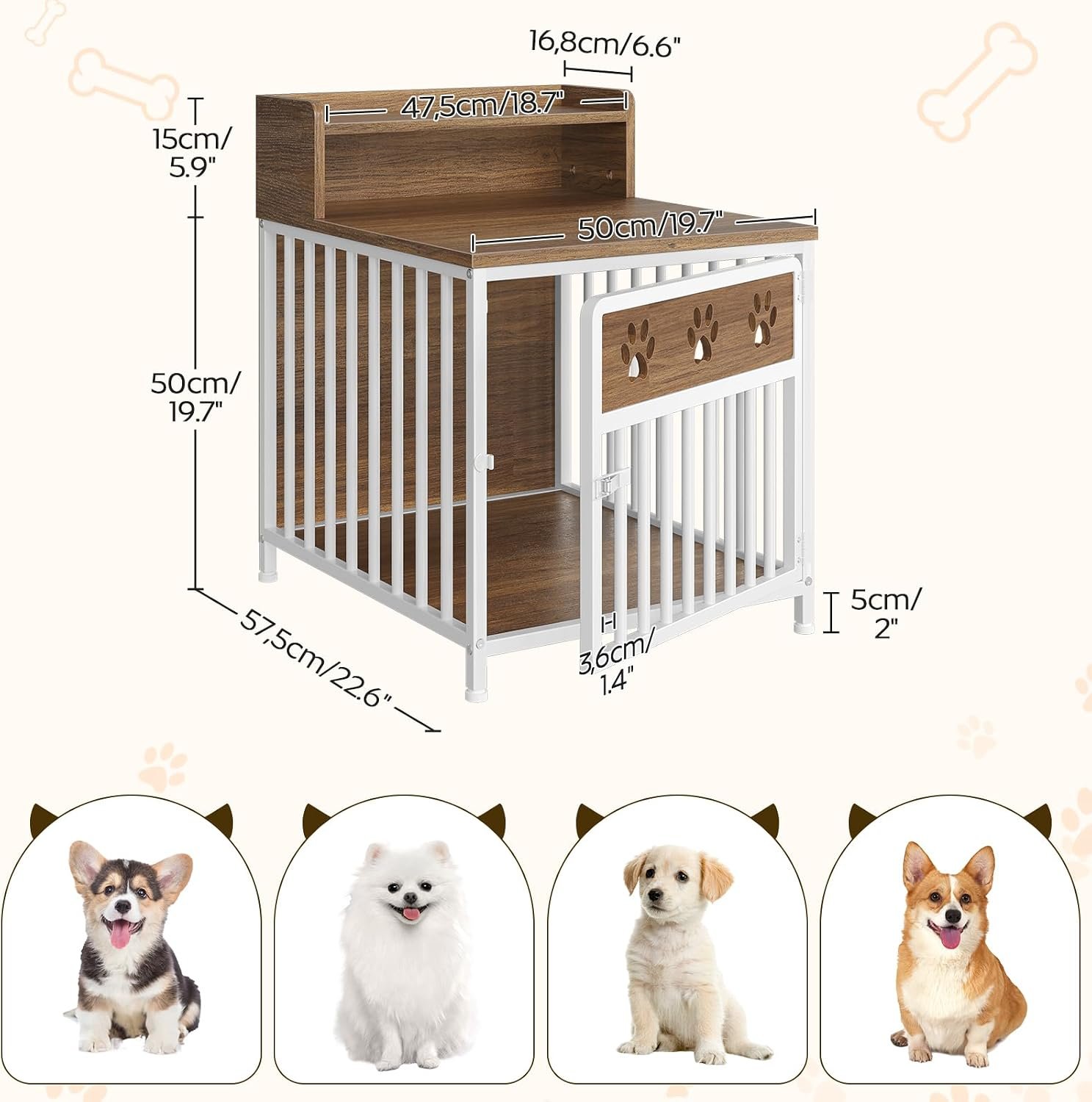 YATINEY Dog Crate Furniture, Wooden Dog Kennel with Storage, Indoor Pet Crate End Table, Two-Tier Small Dogs House, Chew-Proof, for Living Room, Bedroom, White and Walnut DC01WH - Image 6