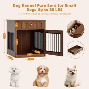 Alternative view of IRONCK 25.6" Small Dog Crate Furniture with Drawer and Flip Top, Walnut