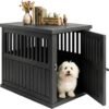 Fancyango Dog Crate Furniture End Table - Decorative Corner Dog House Table for Small to Medium Dogs, Indoor Plastic Dog Crate with Lockable Latch (Classic Black, 29.5" L x 21.0" W x 25.2" H)