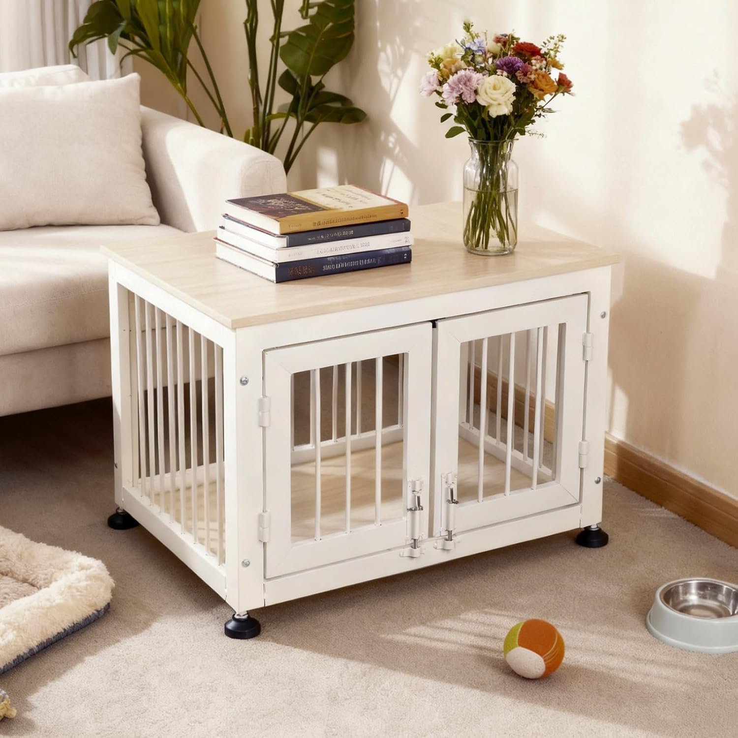 26 Inch Dog Crate Furniture, Heavy Duty Dog Crate for Small Dogs, Indestructible Cage for High Anxiety Dogs with Wooden Table for Indoor Decorative, Escape-Proof Locks & Double Door Cage - Image 6
