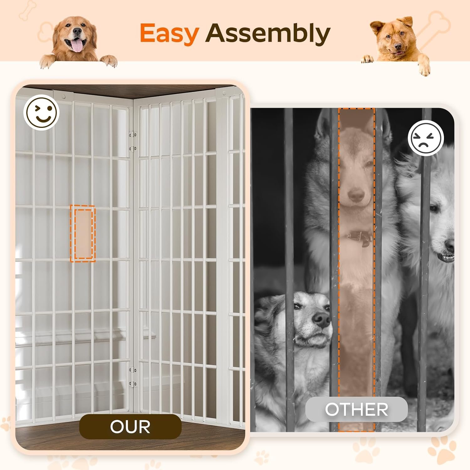 YATINEY Foldable Dog Crate Furniture, Dog Crate with DIY Frame, Heavy Duty Dog Kennel Indoor with Hooks, Wooden Dog Cage End Table, for Small/Medium Dogs, White and Walnut DC95WH - Image 8