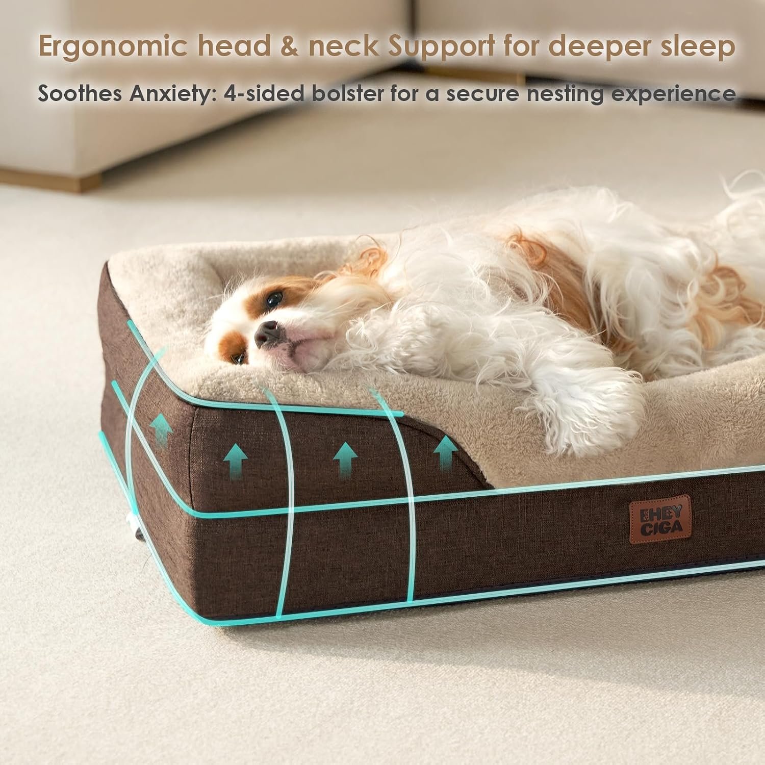 EHEYCIGA Orthopedic XL Dog Bed for Large Dog, Memory Foam Dog Couch, Brown - Image 8