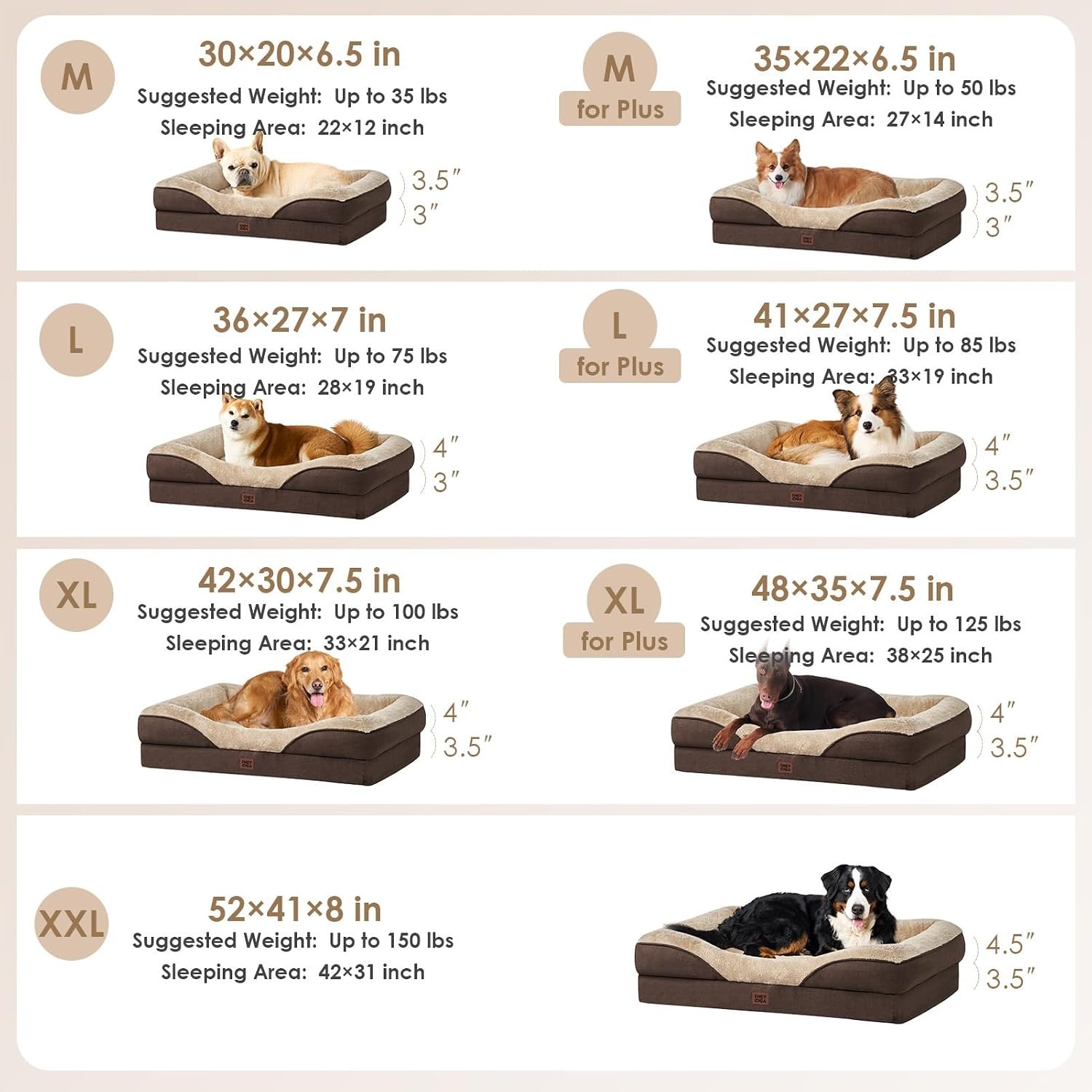 EHEYCIGA Orthopedic XL Dog Bed for Large Dog, Memory Foam Dog Couch, Brown - Image 5