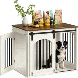 CHOEZON 31.5" Dog Crate Furniture, Heavy Duty Dog Kennel with Barn Door