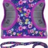 Step in Dog Harness Leash Set- All Weather Reflective No-Pull Floral Pattern Padded Mesh Vest Harness for Cats Puppy Extra-Small Small Medium Large Dogs - Dark Flower - XS