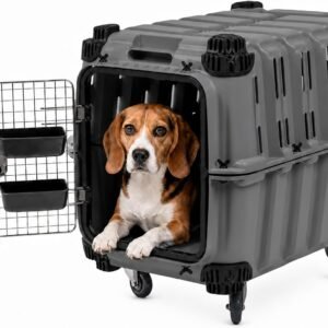 Mammoth Guardian 32" Heavy-Duty Travel Dog Kennel - Outdoor Crate for Puppies, Small & Medium Dogs, Secure 3 Bolt Lock, Pet Carrier, Adventure Ready for Hunting, Camping & Offroad – Gunmetal Gray