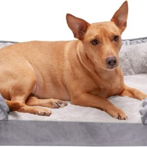 Furhaven Orthopedic Dog Bed for Medium/Small Dogs w/ Removable Bolsters & Washable Cover, For Dogs Up to 35 lbs - Plush & Velvet Waves Perfect Comfort Sofa - Granite Gray, Medium