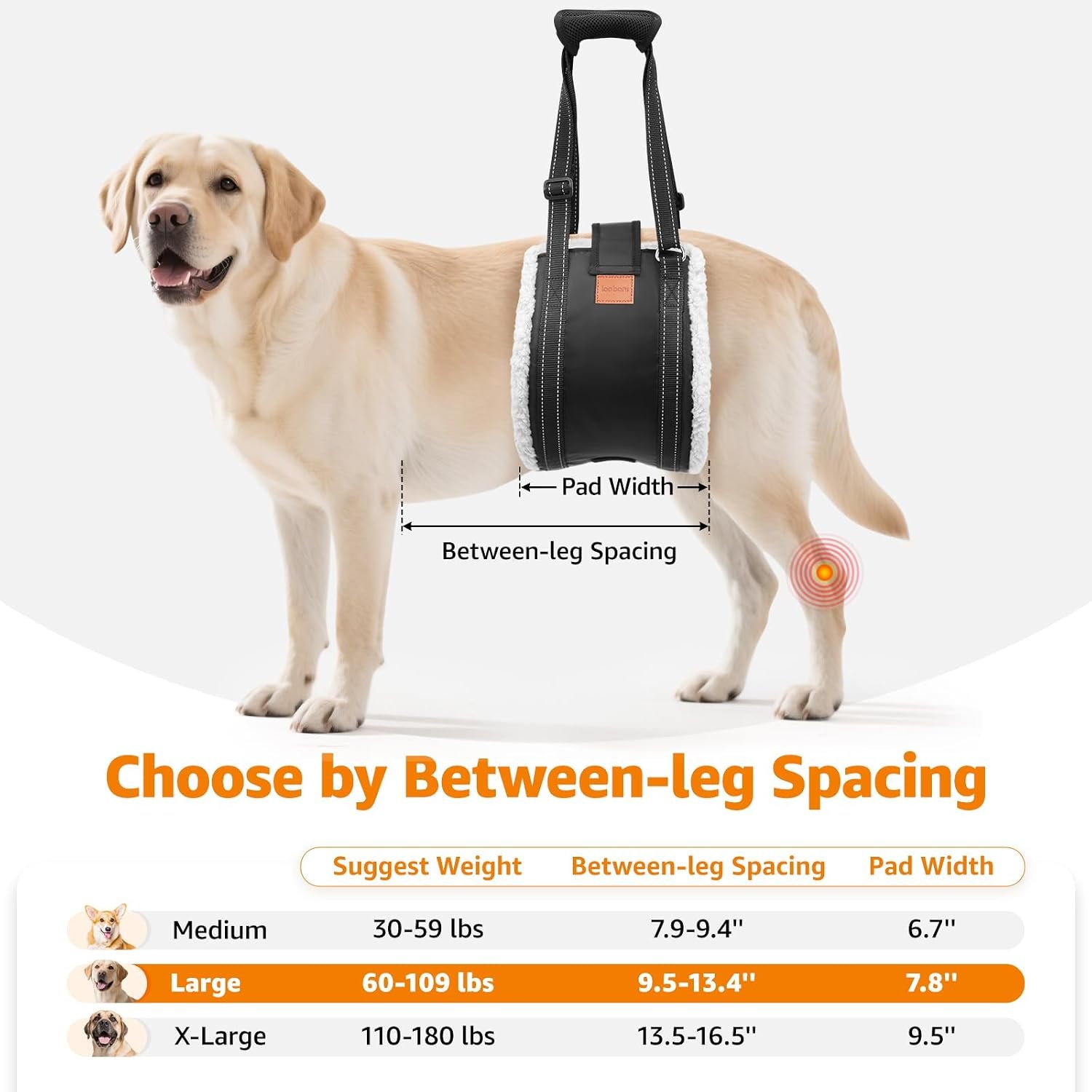 LOOBANI Dog Lift Harness Rear Leg Support for Large Dogs Secure Belly Wrap - Image 6