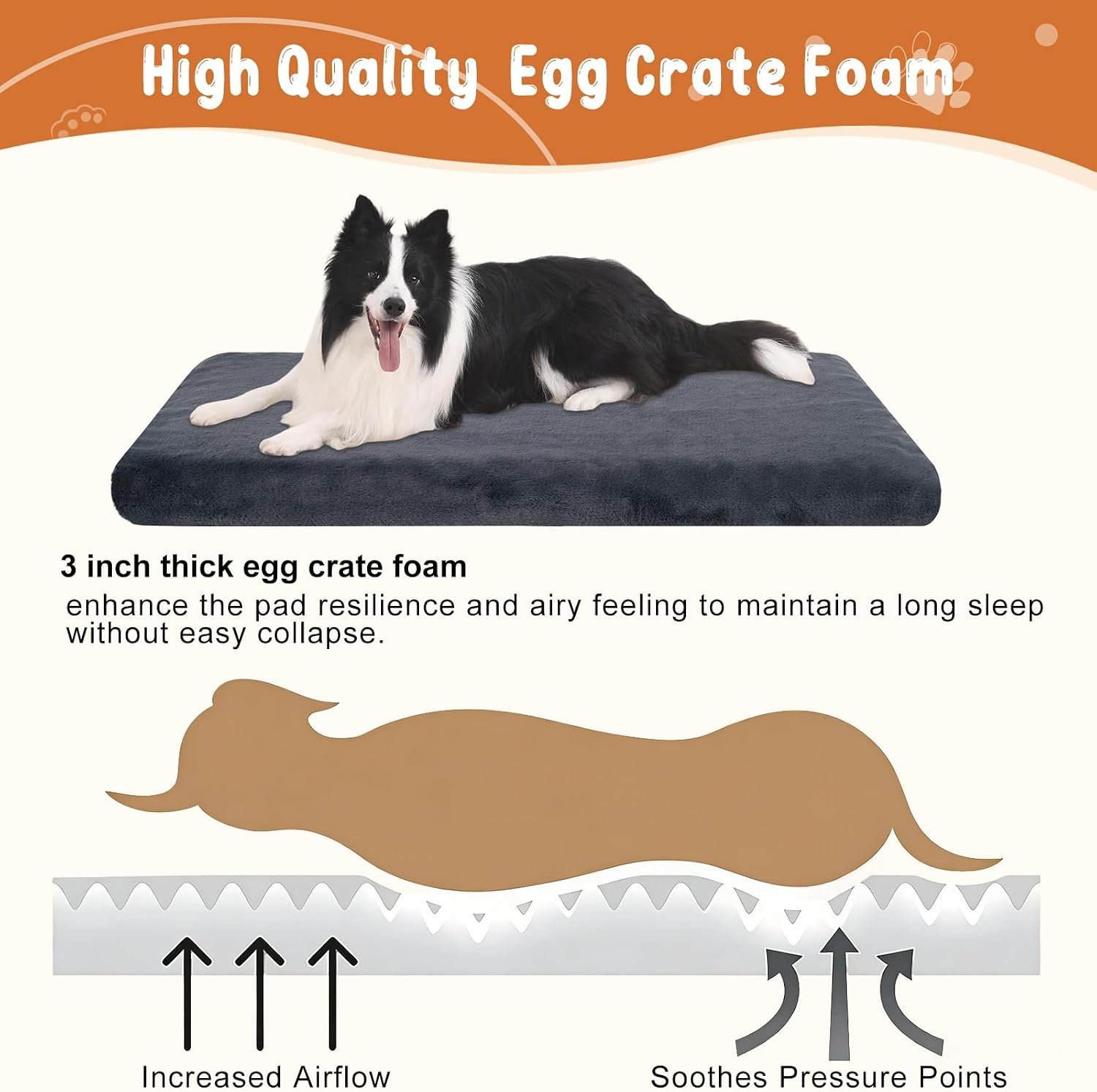 EMPSIGN Dog Bed Mat Crate Pad Mattress, Ultra Soft Pet Kennel, Grey, Large - Image 2