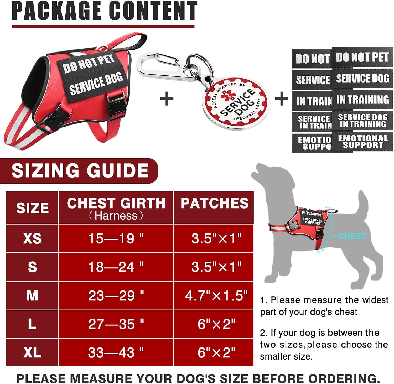 Service Dog Vest Harness+Metal ID Tag+10 Velcro Patches,Red Medium - Image 5