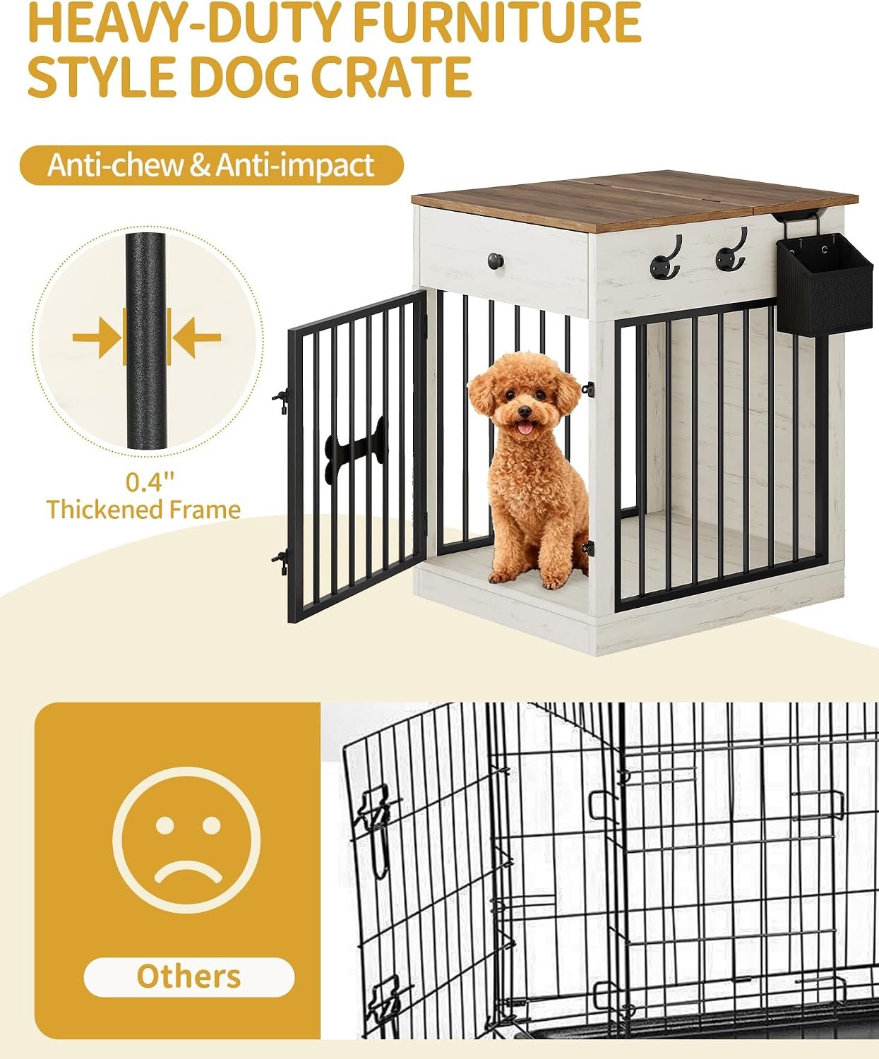 Hzuaneri 24.6 in Dog Crate Furniture with Storage & Power Indoor Dog Kennel - Image 5